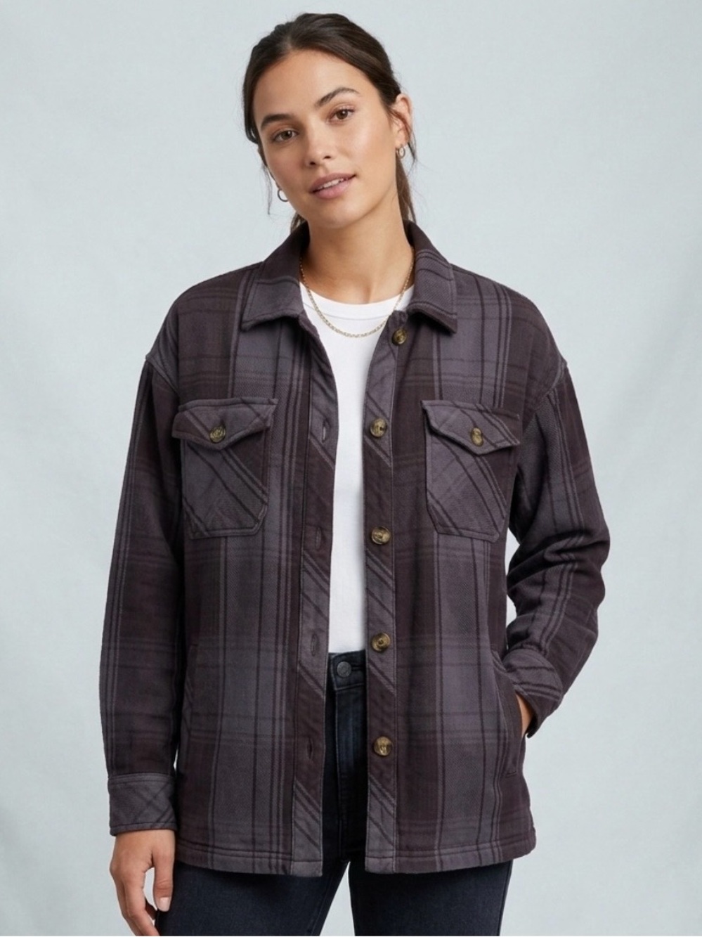 OFFLINE by Aerie Lumber Jane Plaid Fleece Shacket Button Down Jacket Small